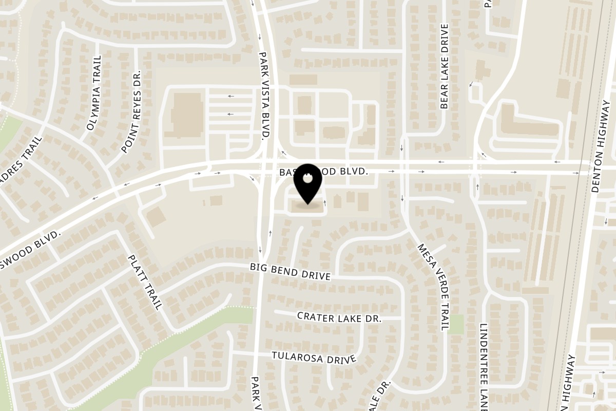 Map showing the location of World Blend Coffee - Ice Cream on 5410 Basswood Blvd in Fort Worth